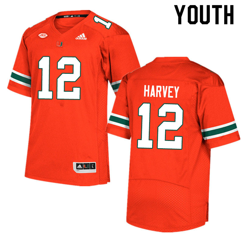 Adidas Miami Hurricanes Youth #12 Jahfari Harvey College Football Jerseys Sale-Orange - Click Image to Close
